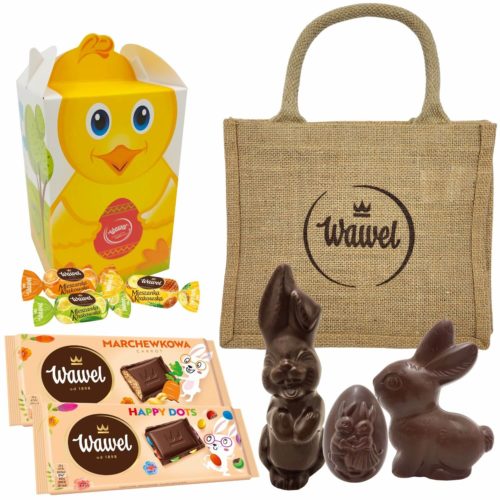 zestaw słodyczy czekoladowych marki Wawel oraz torba z logo marki