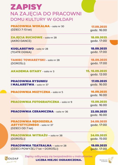 15 września ruszają zapisy do pracowni Domu Kultury w Gołdapi!