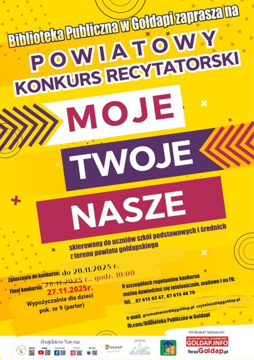 Powiatowy Konkurs Recytatorski pod hasłem „Moje, twoje, nasze” już 27 listopada