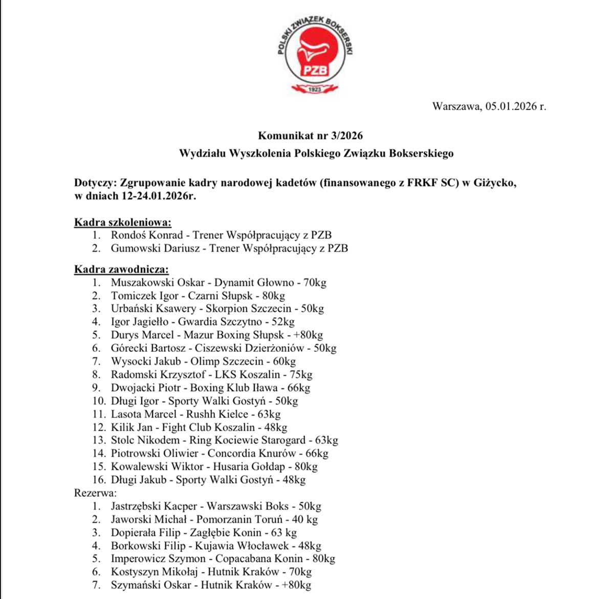 Duże Wyróżnienie dla Husarii Gołdap. Wiktor Kowalewski za zgrupowaniu kadry Polski!