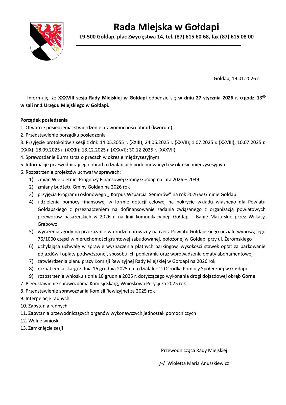 Wtorkowa sesja Rady Miejskiej