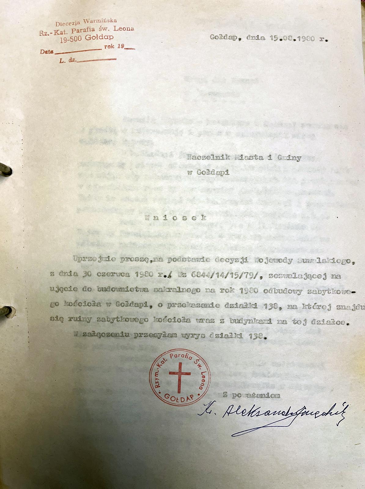 Historia. Odbudowa kościoła w Gołdapi część IV – długo oczekiwany przełom (czerwiec 1980 r.)