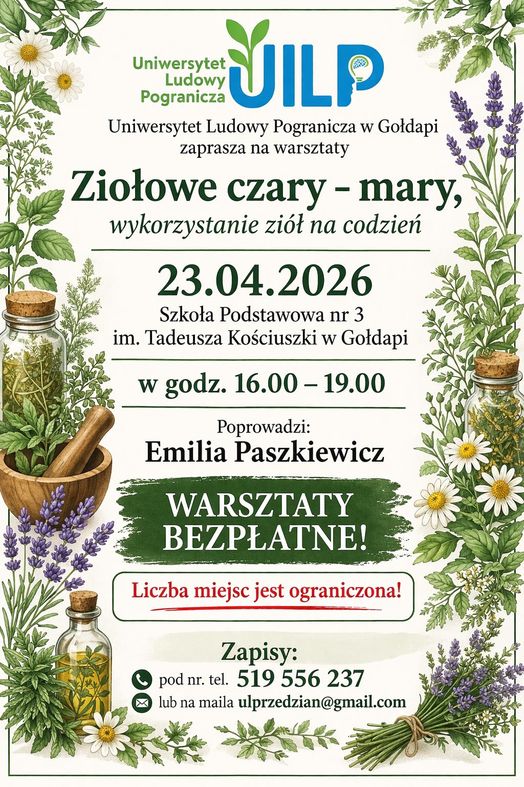 Uniwersytet ludowy Pogranicza. Zapraszamy serdecznie na warsztaty zielarskie!