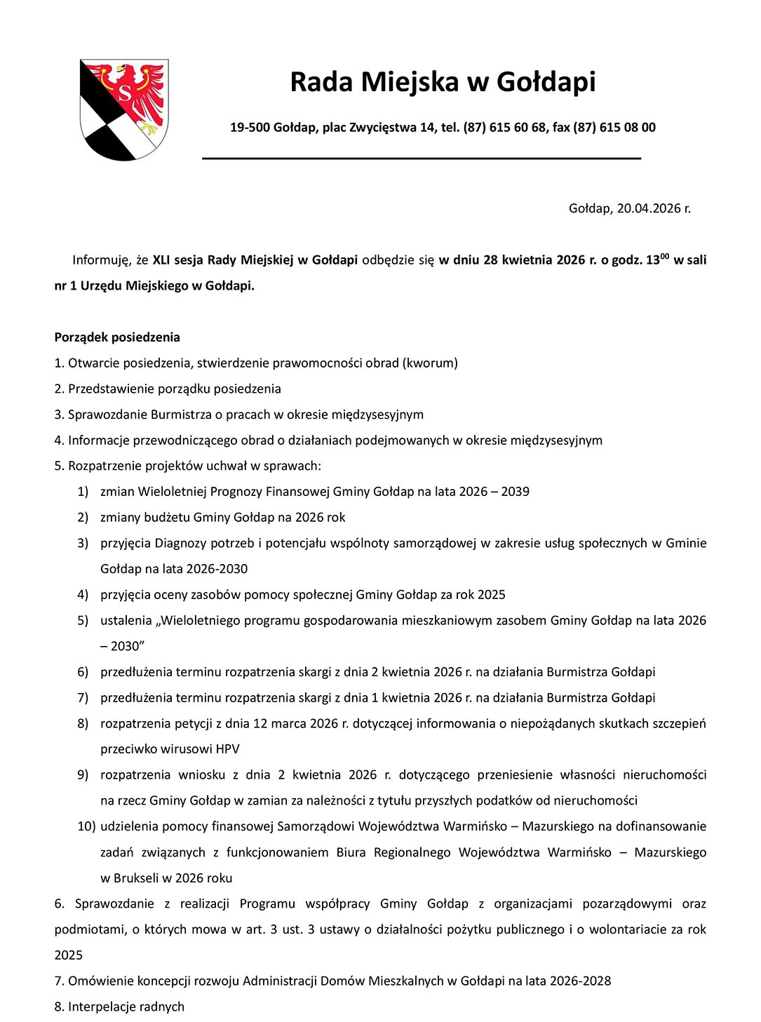 Wtorkowa sesja Rady Miejskiej