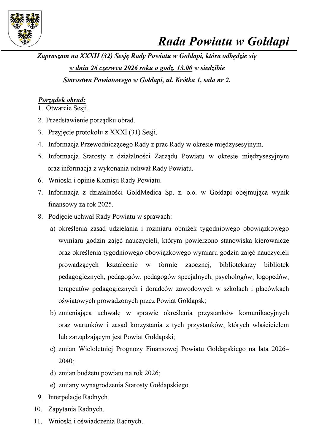 Piątkowa sesja Rady Powiatu