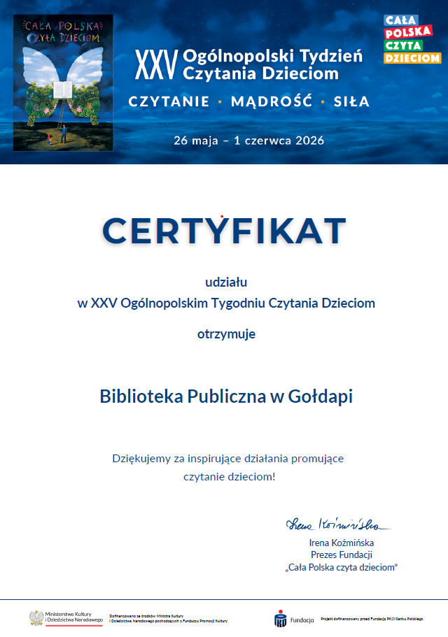 Nasza biblioteka z certyfikatem!