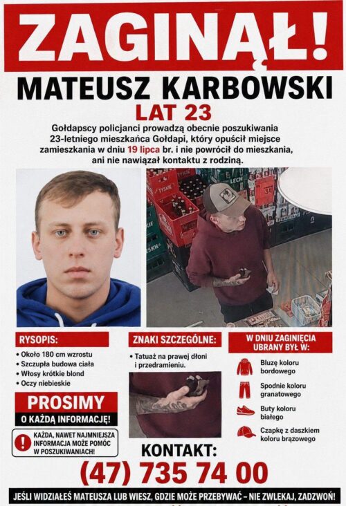 Trwają poszukiwania zaginionego 23-letniego mieszkańca Gołdapi