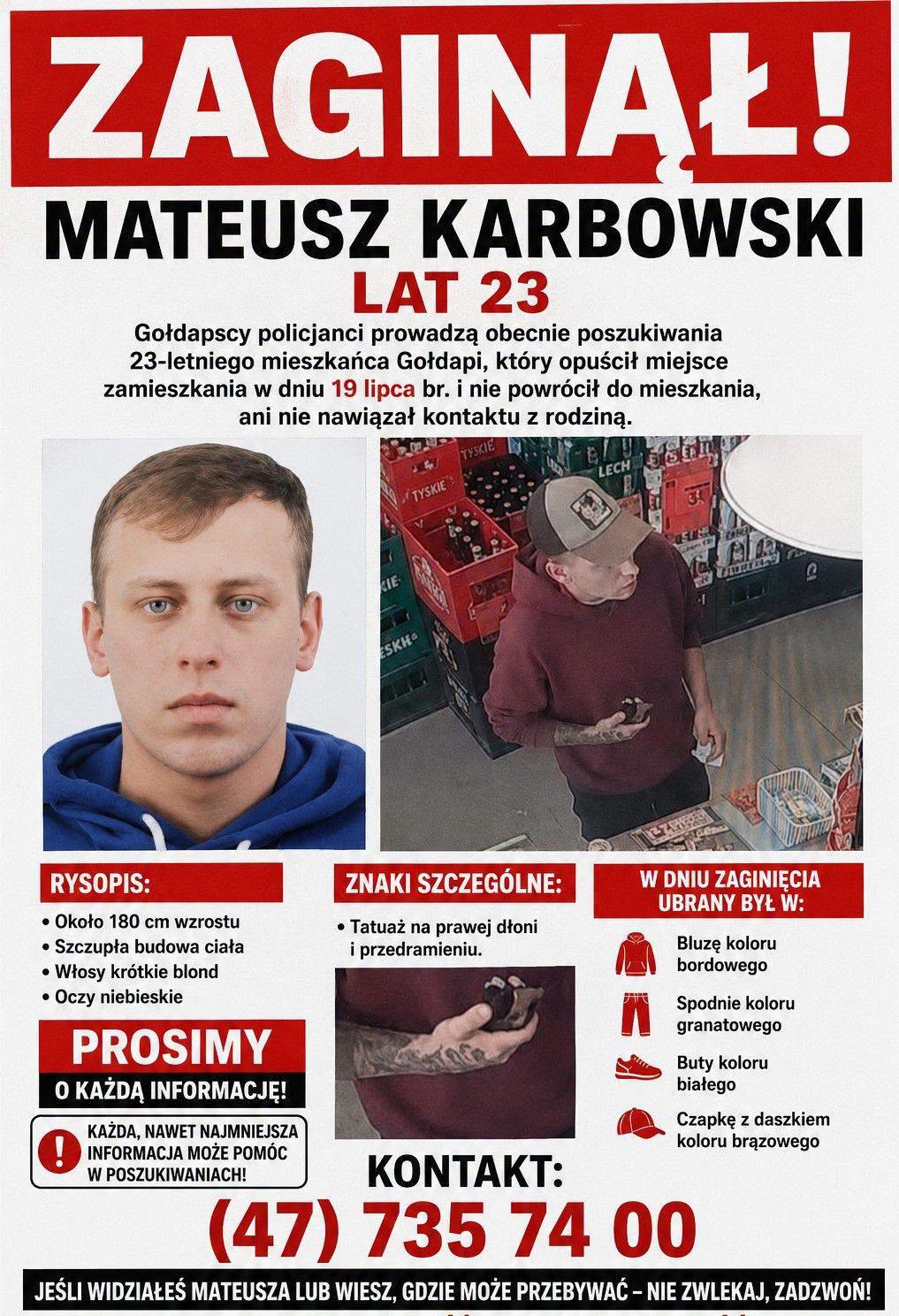 Trwają poszukiwania zaginionego 23-letniego mieszkańca Gołdapi
