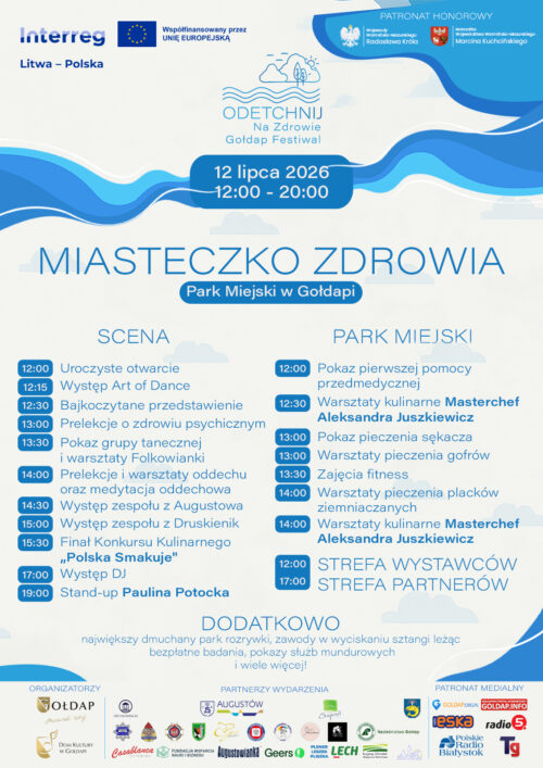 Miasteczko Zdrowia podczas Odetchnij Na Zdrowie. Gołdap Festiwal 2026 – aktywna niedziela w Parku Miejskim w Gołdapi!