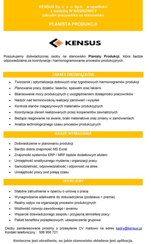 KENSUS. Ogloszenie praca