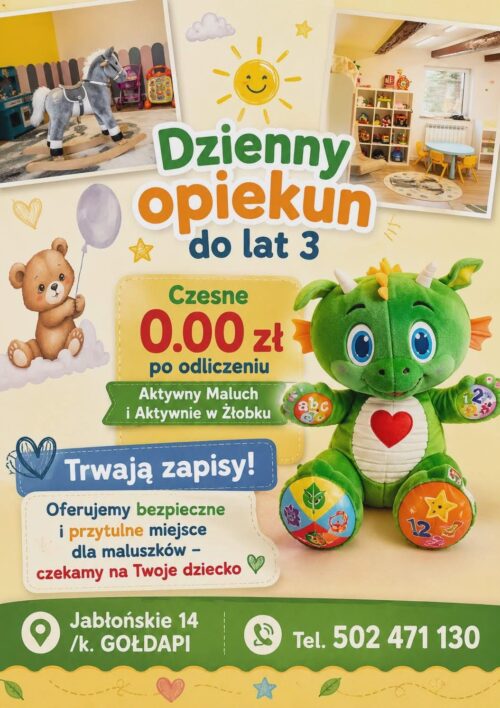 Ogłoszenie. W Jabłońskich rozpoczął działalność nasz nowy punkt dziennego opiekuna