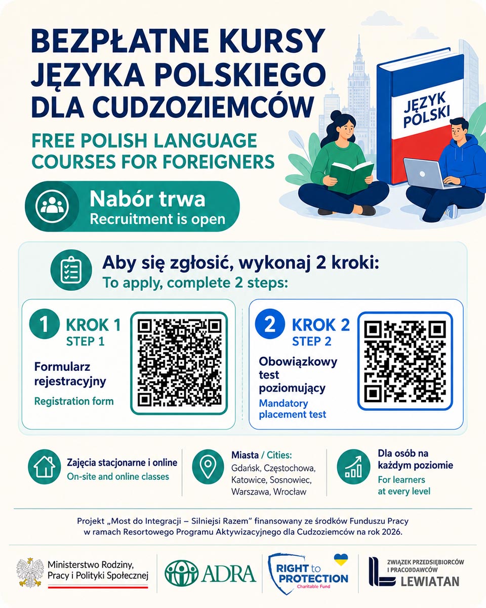 Rekrutacja na bezpłatne kursy języka polskiego dla cudzoziemców