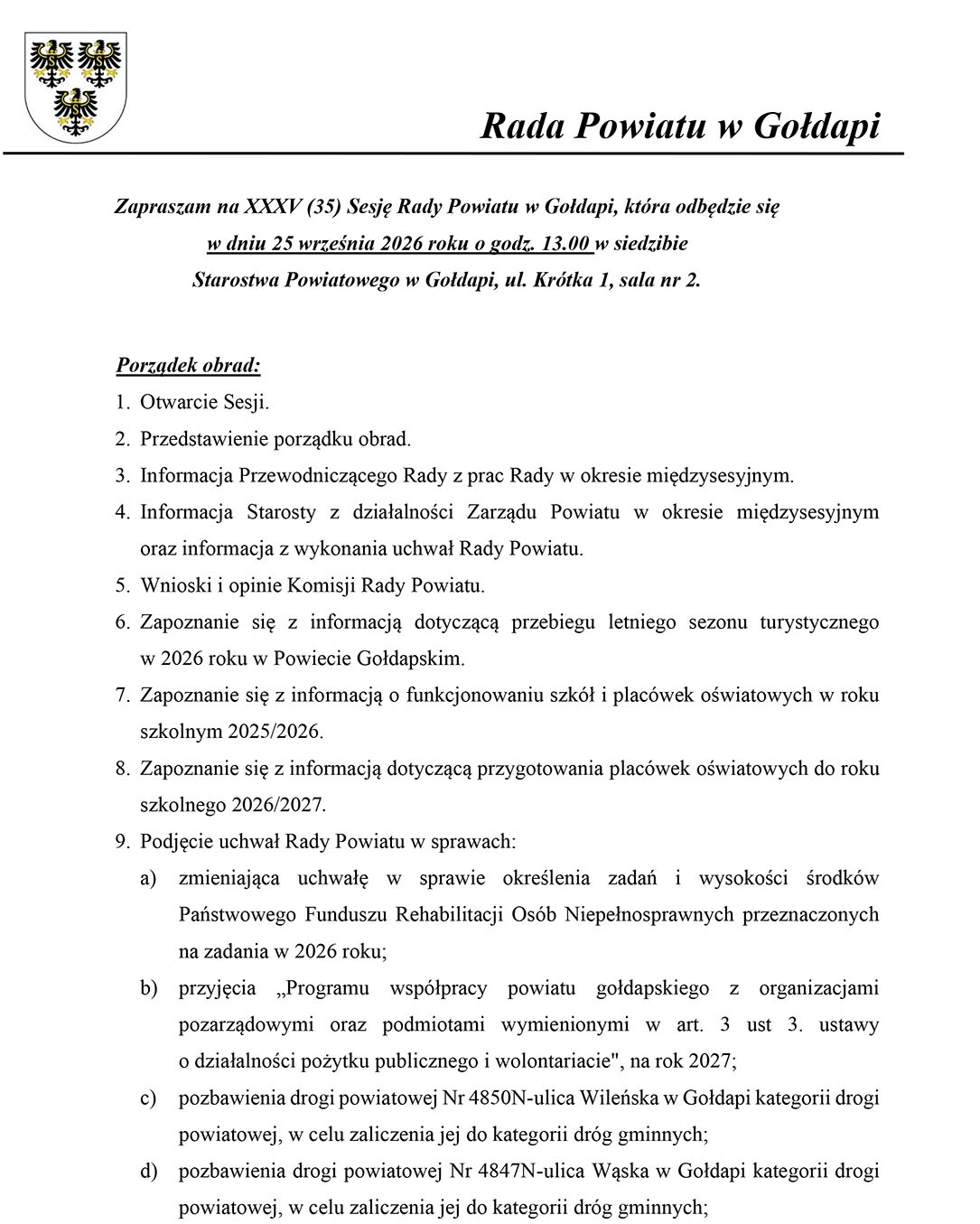 Piątkowa sesja Rady Powiatu