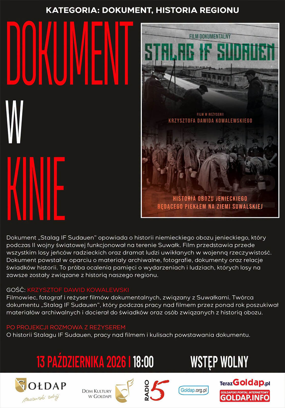 „Dokument w Kinie” – 13 października zajść do Domu Kultury