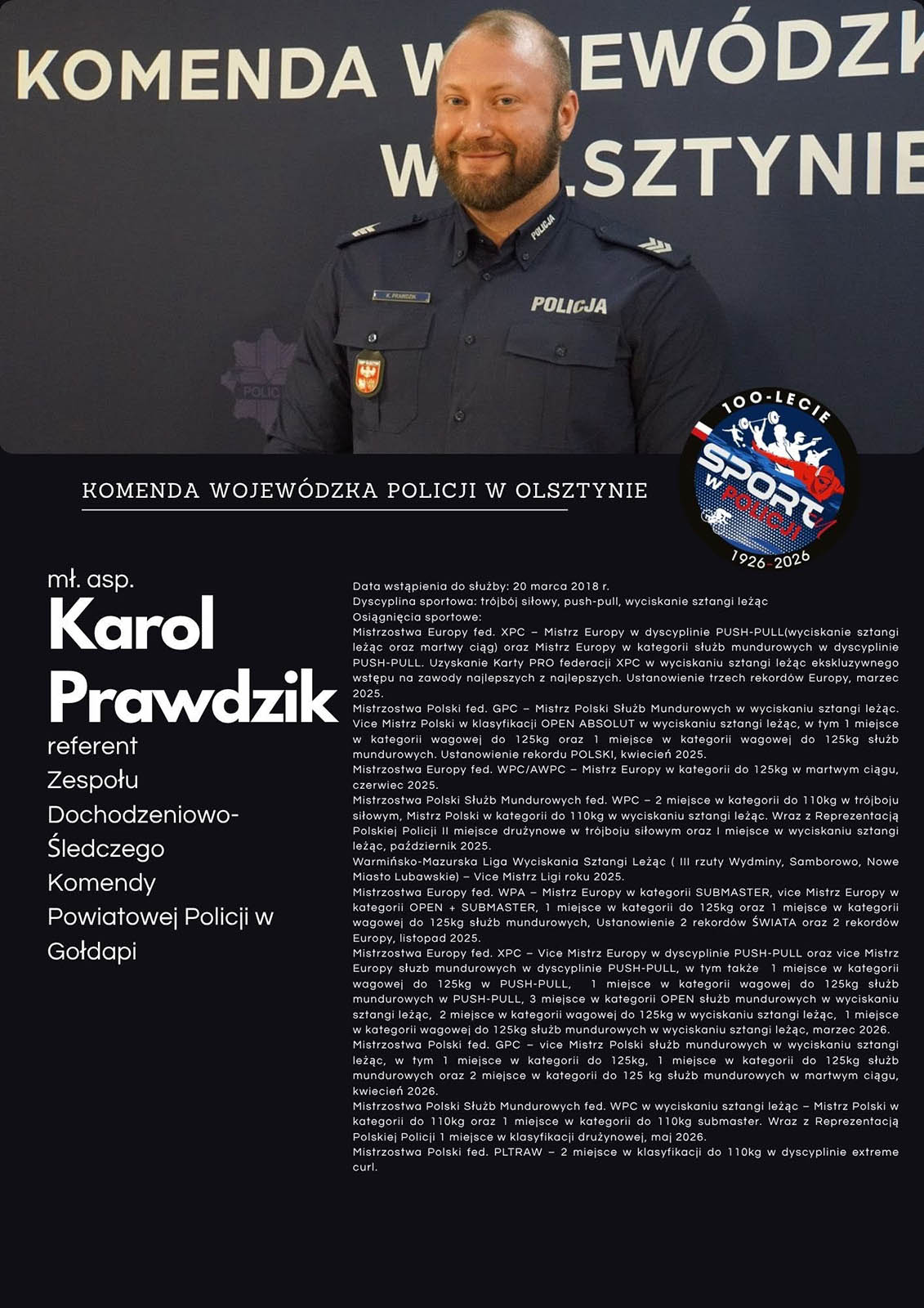 Głosujemy na Karola! Nasz policjant w Plebiscycie na Najpopularniejszego Sportowca!