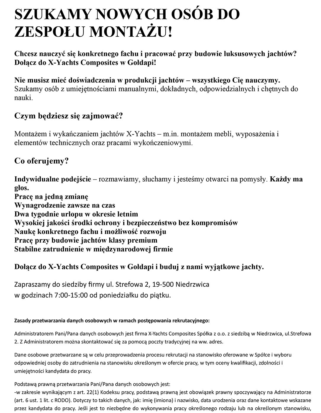 Ogłoszenie – praca. SZUKAMY NOWYCH OSÓB DO ZESPOŁU MONTAŻU!