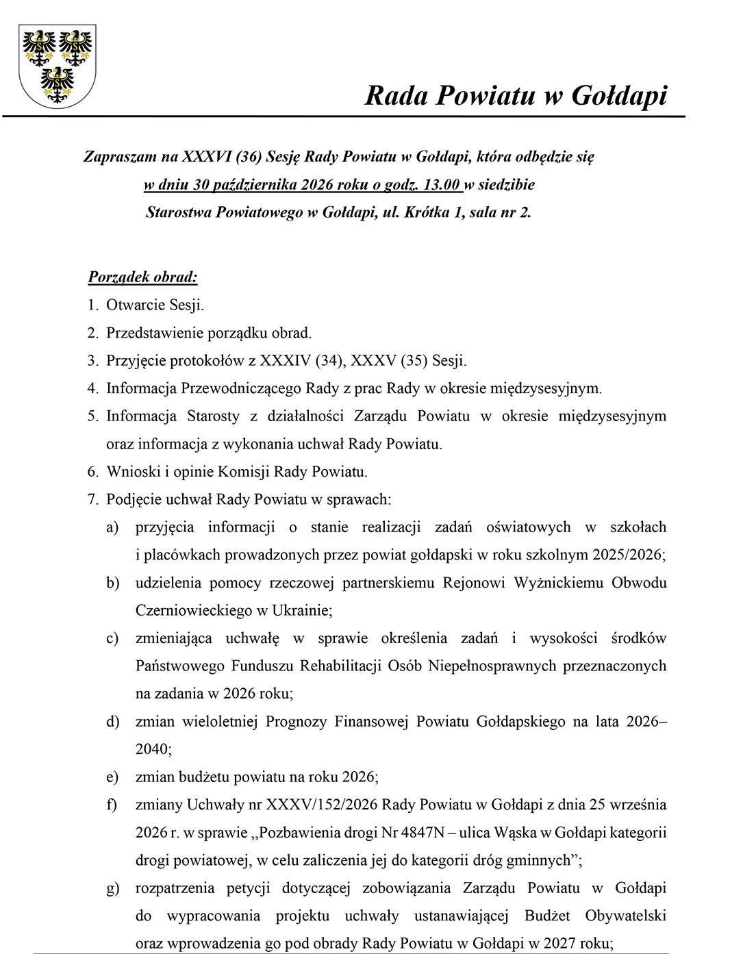 Piątkowa sesja Rady Powiatu